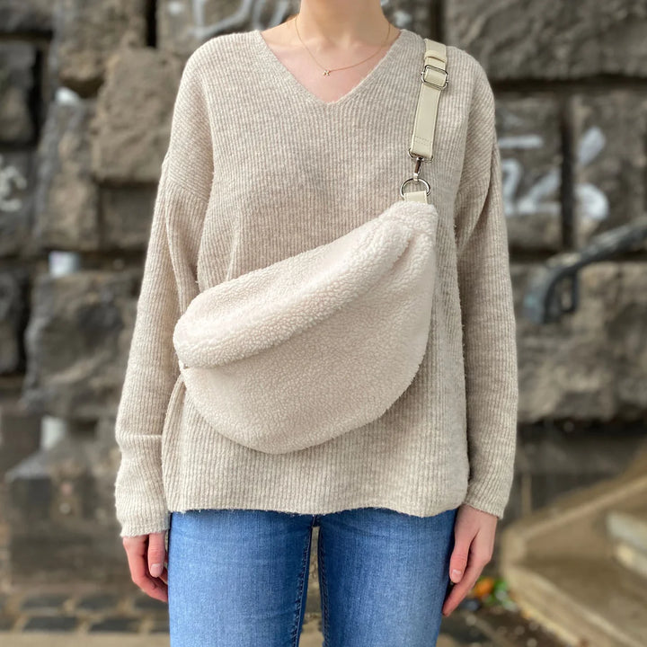 Ainsley Plush Fleece Belt Bag - Dark Taupe