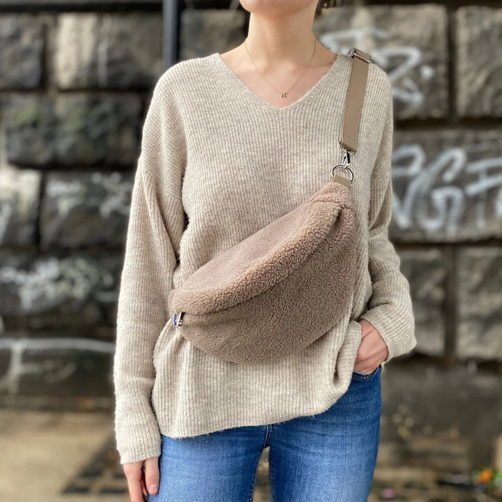 Ainsley Plush Fleece Belt Bag - Dark Taupe