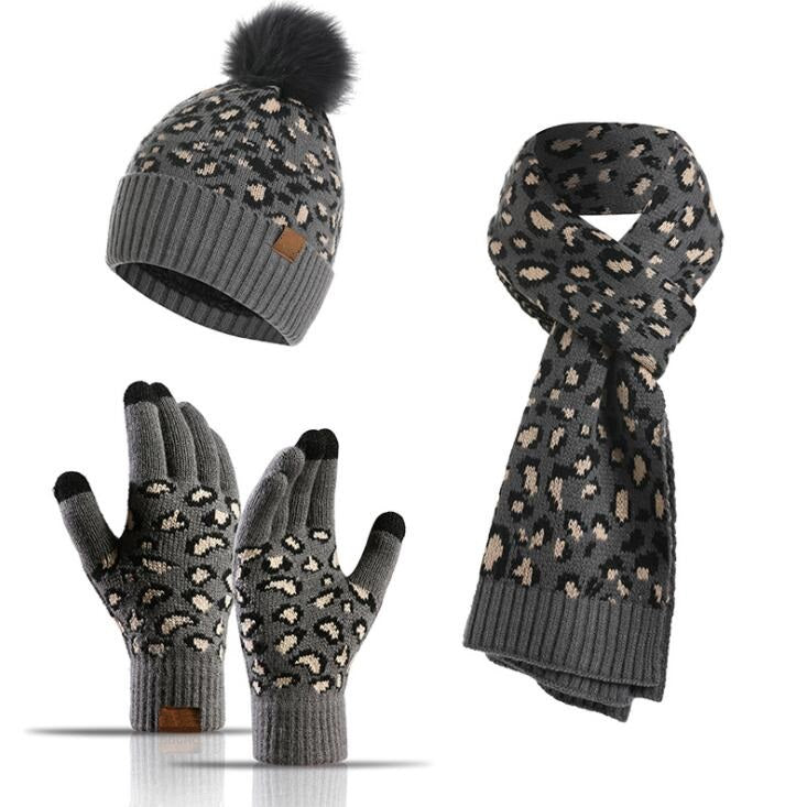 3-piece Women's Crochet Bobble Beanie, Scarf, and Touchscreen Mittens Winter Set