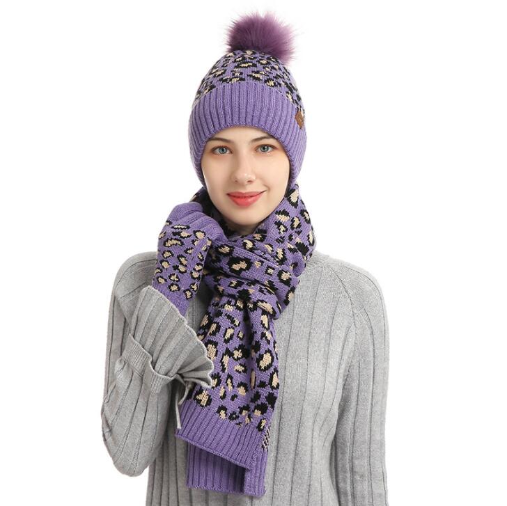 3-piece Women's Crochet Bobble Beanie, Scarf, and Touchscreen Mittens Winter Set