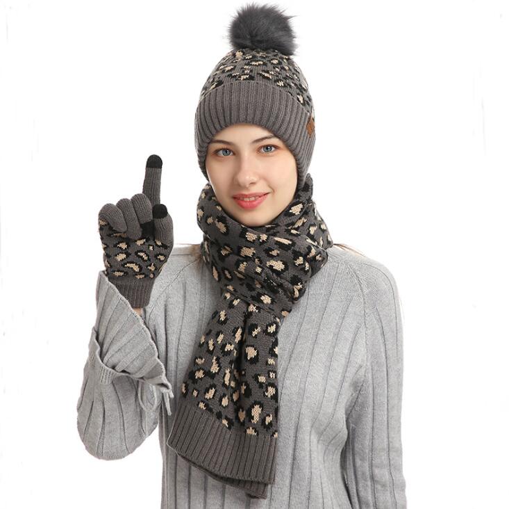 3-piece Women's Crochet Bobble Beanie, Scarf, and Touchscreen Mittens Winter Set